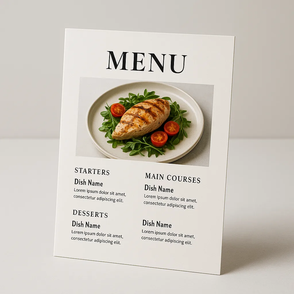 Printed restaurant menus